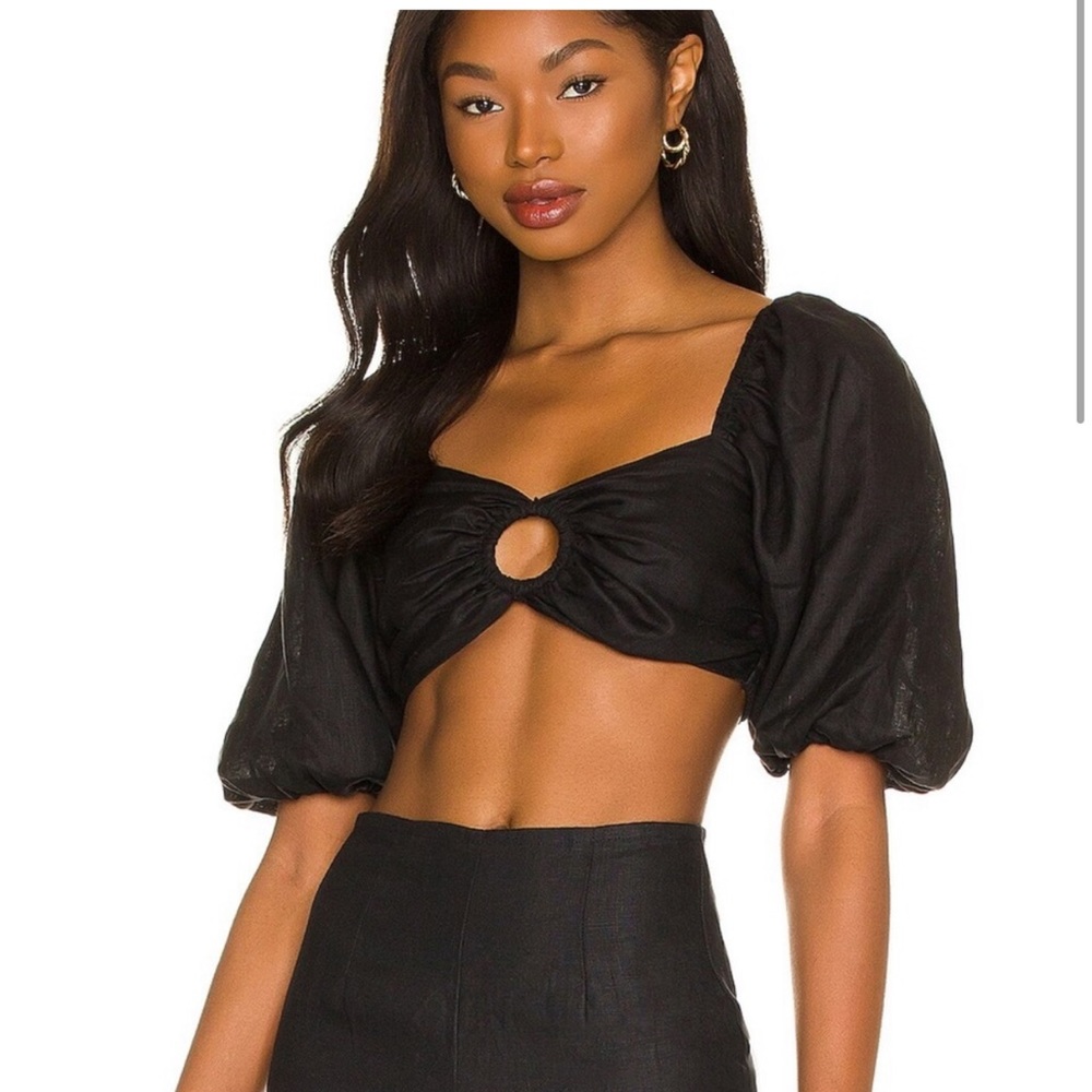 FAITHFULL THE BRAND NWT La Marches Linen Puff Sleeve Crop Top